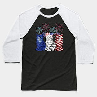 Funny Cats American Flag Patriotic 4th Of July Baseball T-Shirt